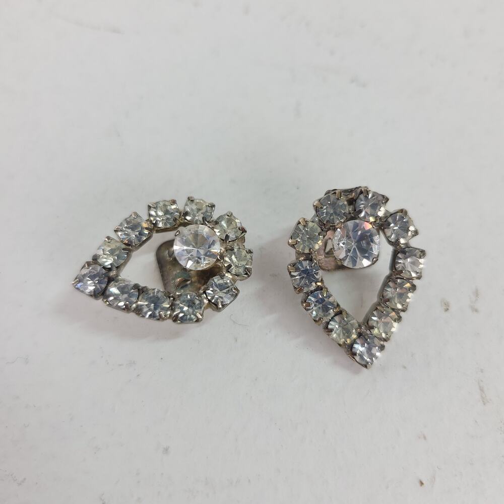 Vintage Rhinestone Pear Shoe Clips Solitaire Clear White 1" Classic Retro Fancy